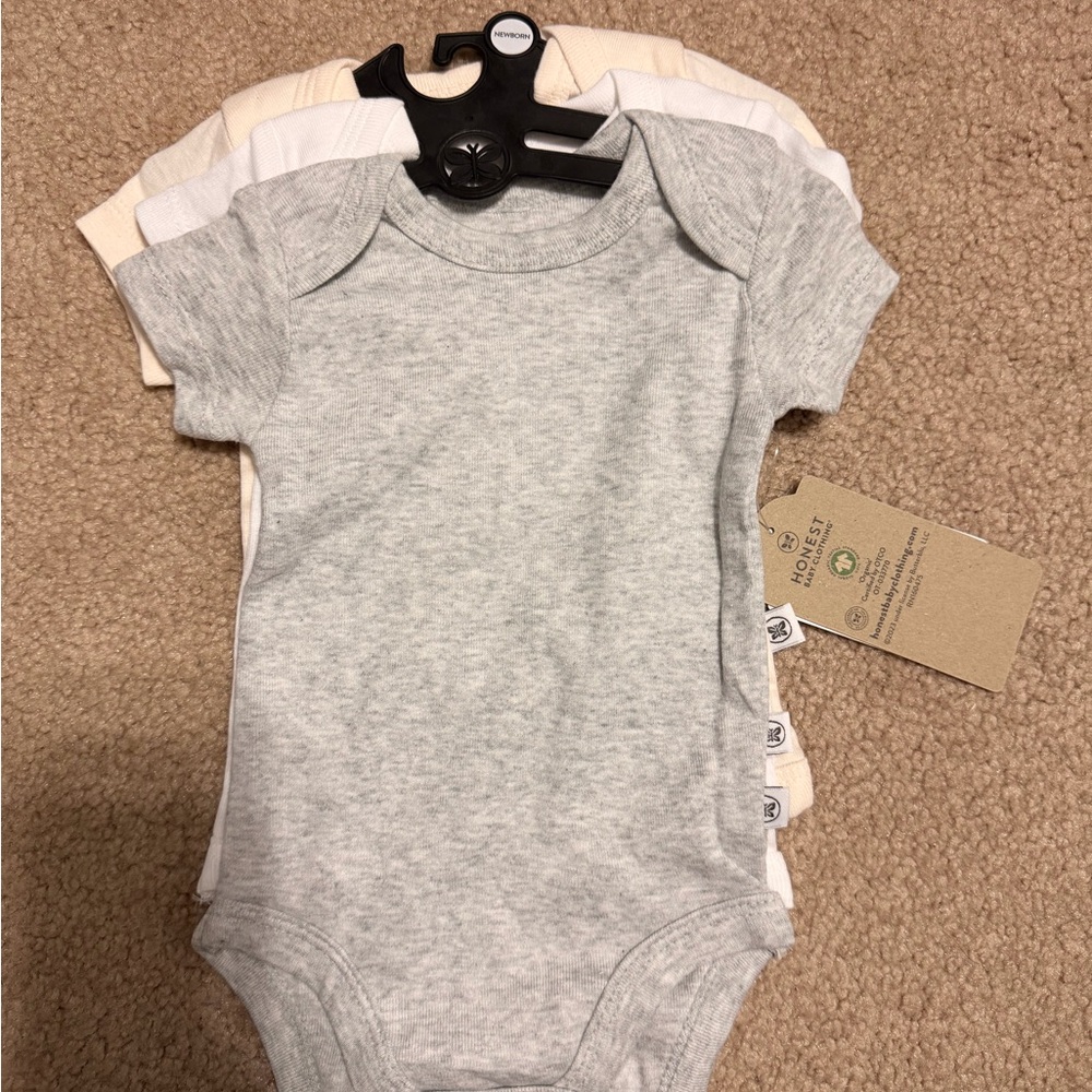 The Honest Company Short-Sleeve One-Piece Bodysuits - Gray & Cream